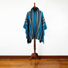 Ayuy - Llama Wool Unisex South American Handwoven Thick Hooded Poncho - striped - azure blue