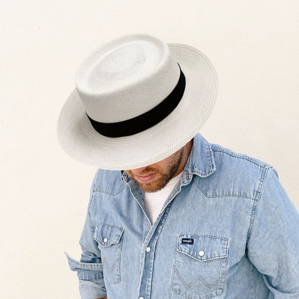 Genuine Planter Panama Hat Handwoven In Ecuador Round Flat Crown