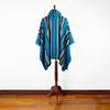 Load image into Gallery viewer, Ayuy - Llama Wool Unisex South American Handwoven Thick Hooded Poncho - striped - azure blue