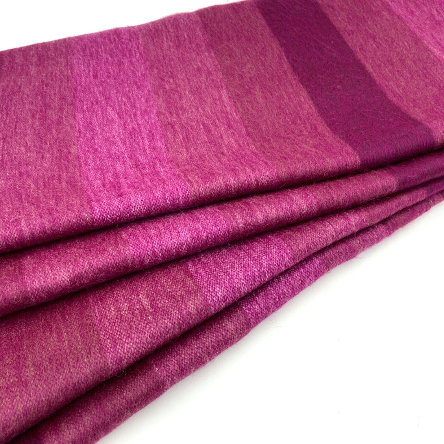 Chontamarca - Baby Alpaca Wool Throw Blanket / Sofa Cover - Queen - Thick Stripes Pattern Fuchsia/Pink