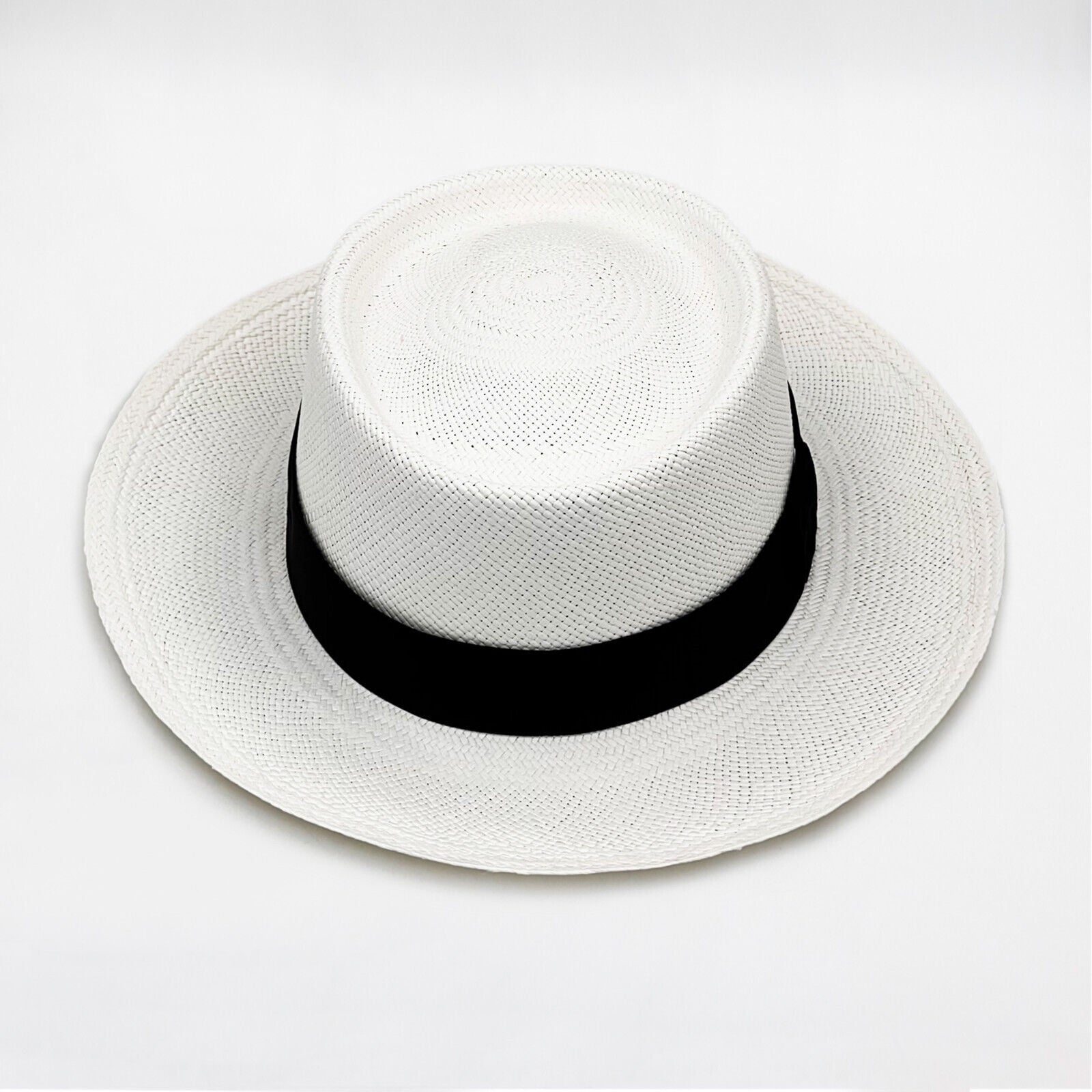Genuine Planter Panama Hat Handwoven In Ecuador - Round Flat Crown