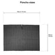 Poncho fabric flat lays with measurements showing 130 cm (51 inches) width and 96 cm (38 inches) height. Title reads Poncho sizes in a plain white background.
