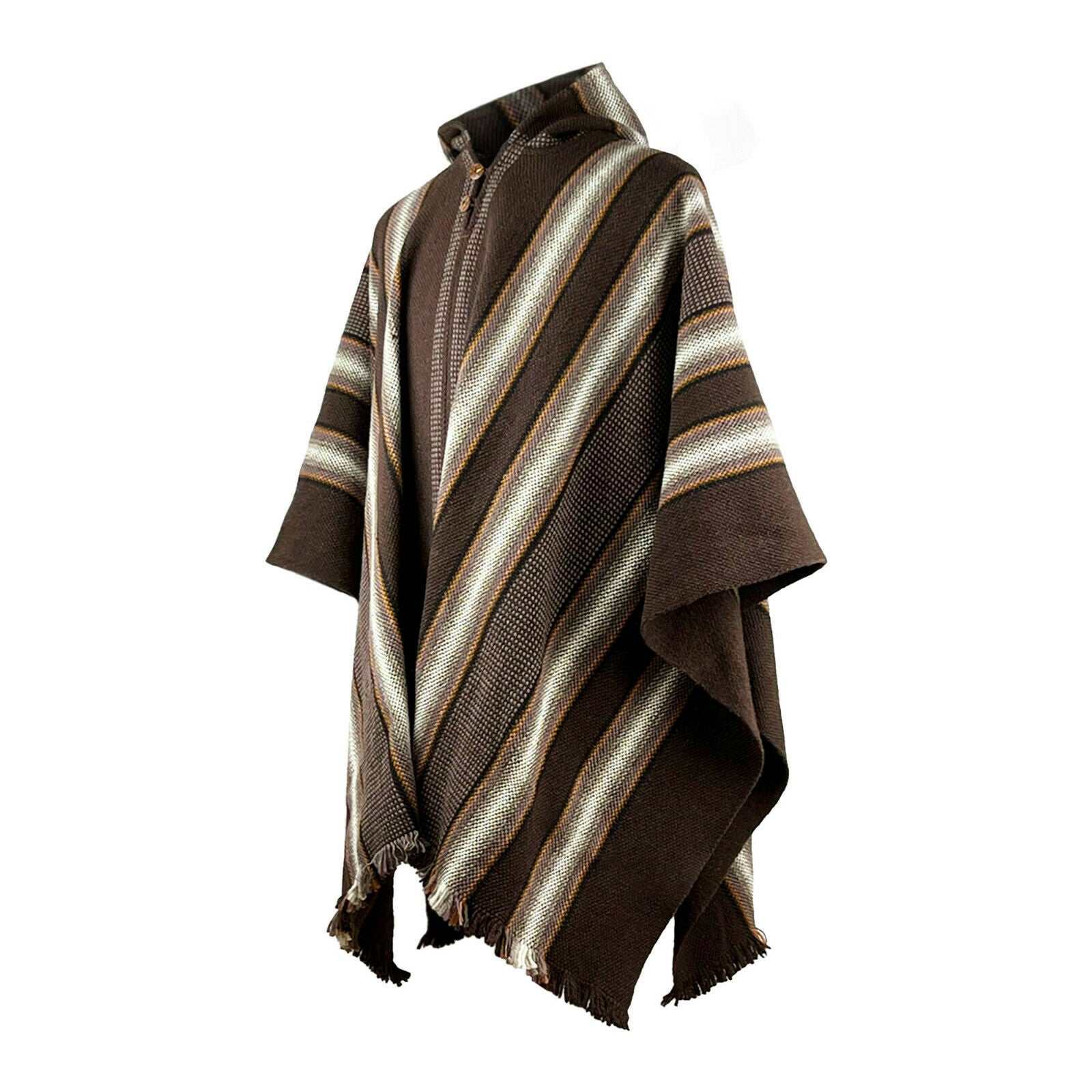 Llama Wool Unisex South American Handwoven Hooded Thick Poncho gray ...