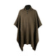 Zampu thick llama wool hooded poncho – a brown, checkered wool poncho with a high collar and three button closure drapes symmetrically. It is displayed on a white background, emphasizing its texture and design