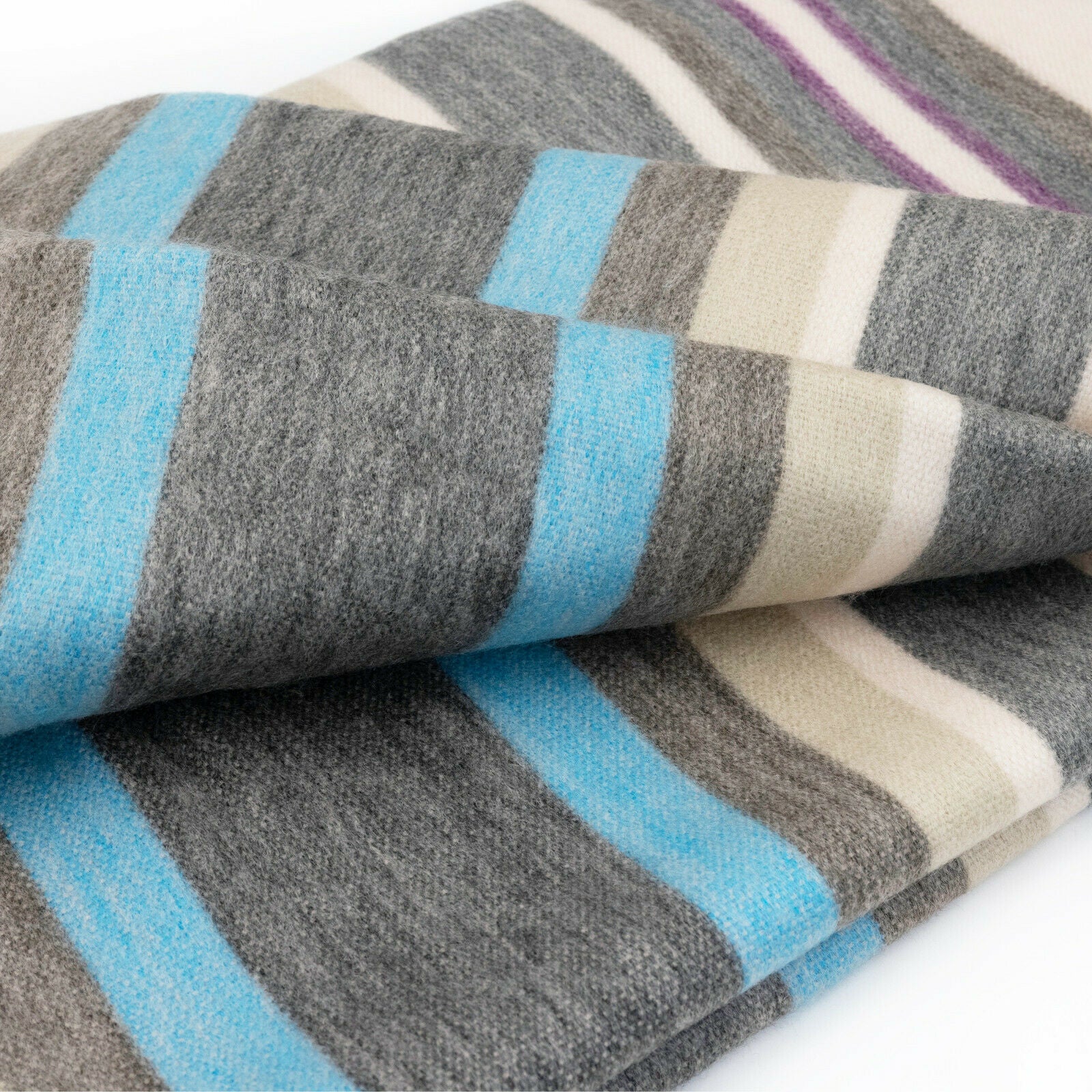 Ujucan - Baby Alpaca Wool Throw Blanket / Sofa Cover - Queen 95" x 66" - turquoise gray stripes pattern