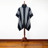 Tarume - Llama Wool Unisex South American Handwoven Hooded Poncho - midnight blue striped pattern