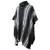 Parasa - Llama Wool Unisex South American Handwoven Hooded Poncho - black striped pattern