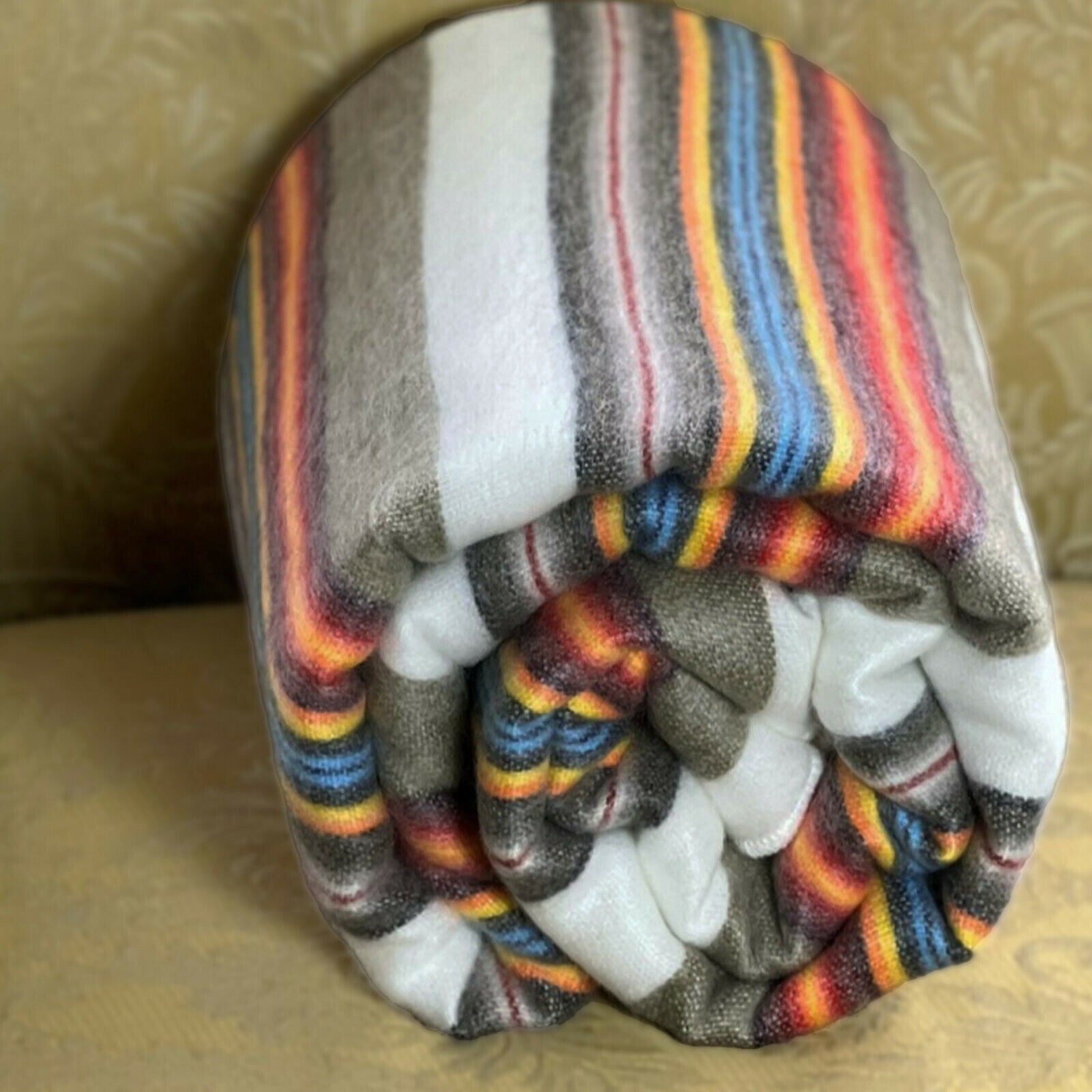 Pita - Baby Alpaca Wool Throw Blanket / Sofa Cover - Queen 97" x 67" - multi coloured thin stripes pattern