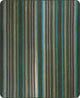 Jambue baby alpaca wool blanket – vertical stripes in varied widths and colors, including green, blue, gray, and purple, cover a textured surface. The pattern is symmetrical, creating a balanced and orderly appearance