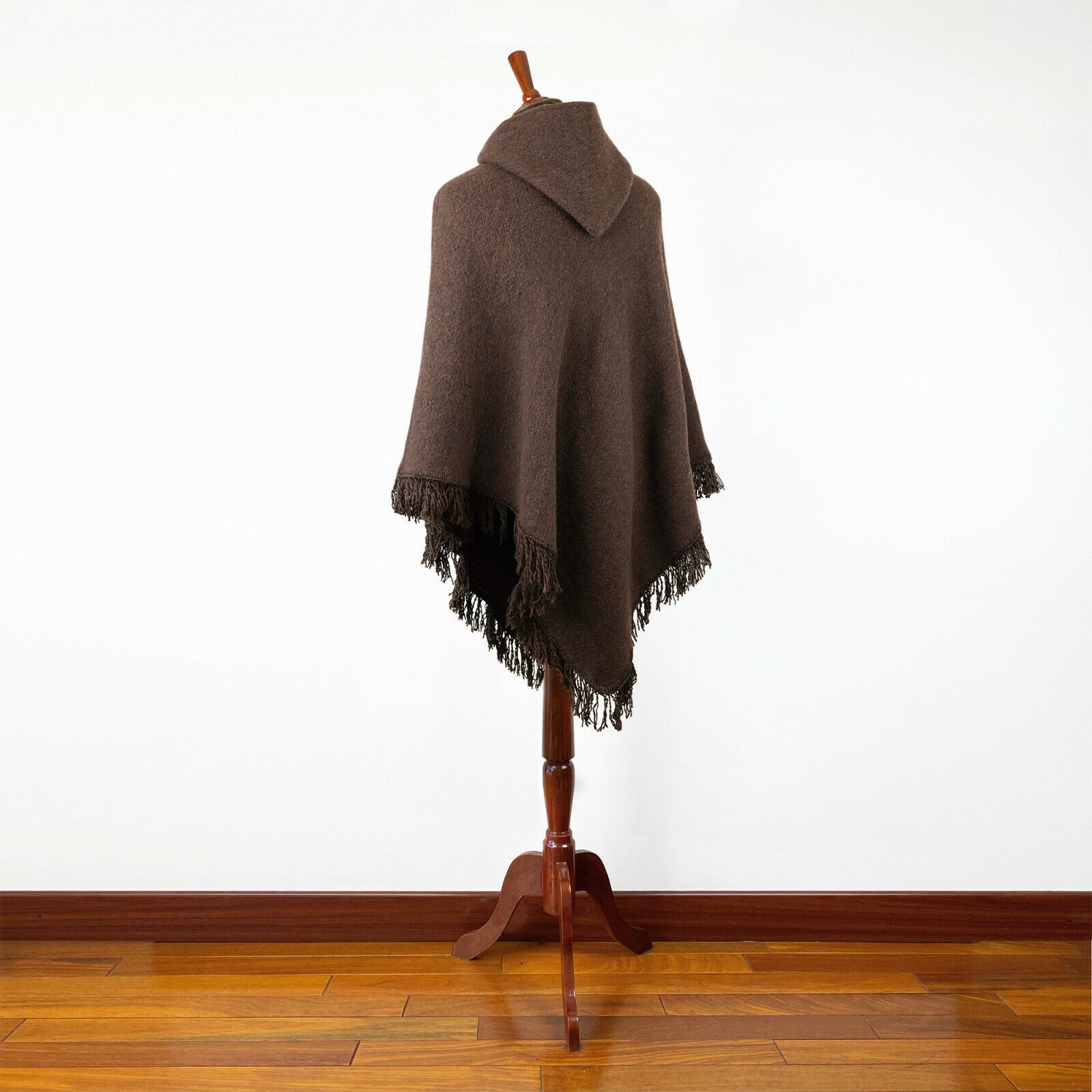 Extra Large Surfers Poncho with hood and pocket llama wool - BROWN