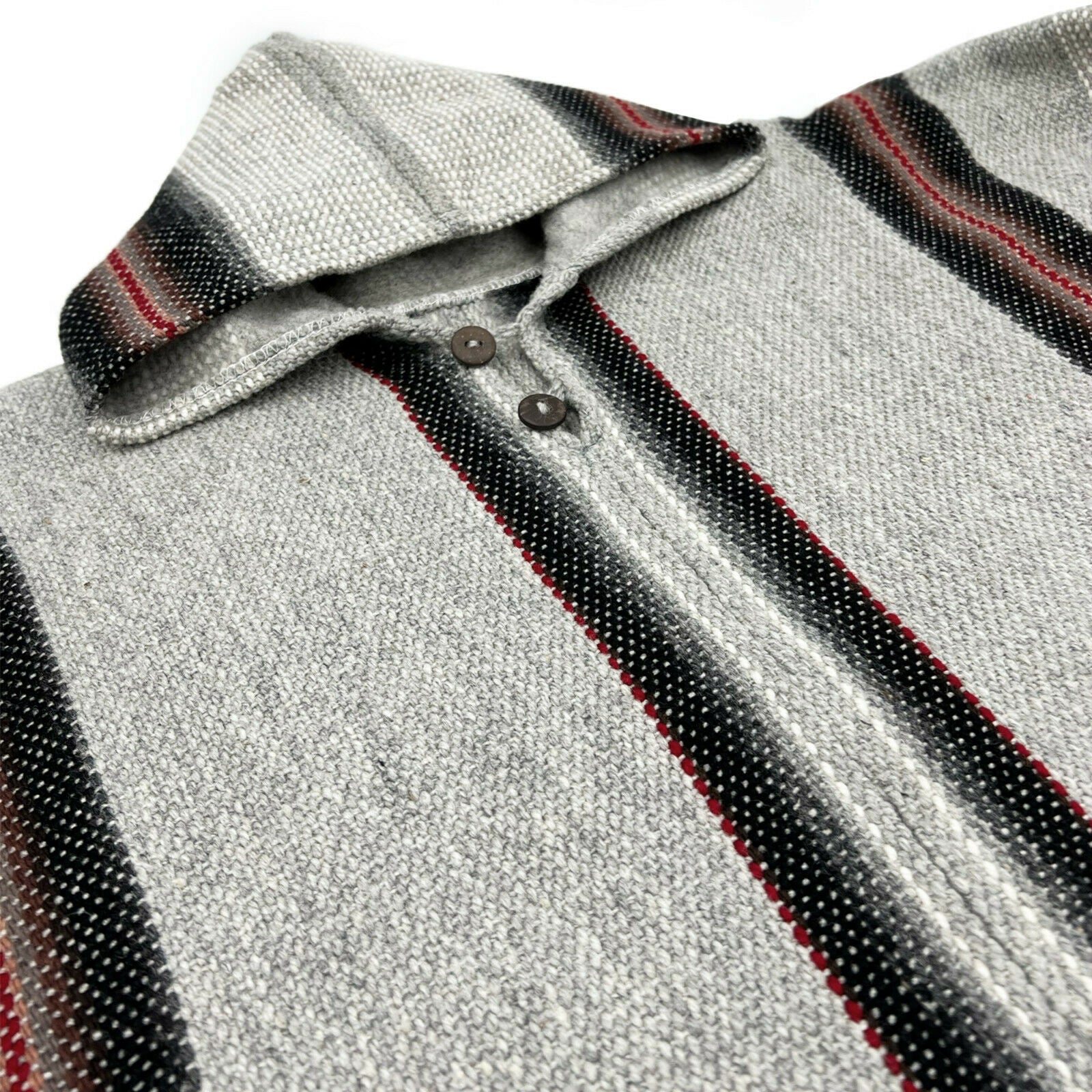 Congüime - Llama Wool Unisex South American Handwoven Thick Hooded Poncho - striped - gray