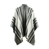 Shaime - Llama Wool Unisex South American Handwoven Thick Hooded Poncho - striped - grey